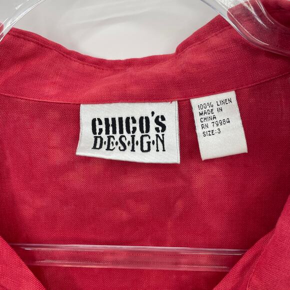 CHICO's Shirt Linen Acid Wash Women Sz 3 US XL Button Front Red 3/4 Sleeve - Picture 2 of 6